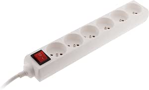 Zenitech - Bloque de 6 Enchufes 16A 2P+T con Interruptor - Blanco - Regleta Compacta para Aparatos Eléctricos y Lámparas - Seguridad Infantil - Cable HO5VV-F 3G1 mm² - Longitud 1 m - Certificado NF