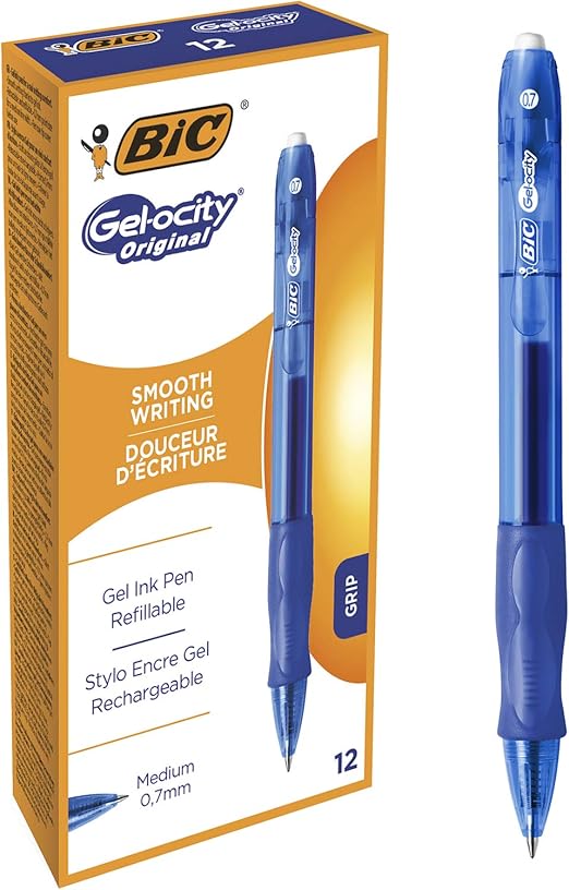 BIC Gel-ocity Original Tintenroller, Gelstifte in Blau, Strichstärke Medium, Nachfüllbar, 12er Pack