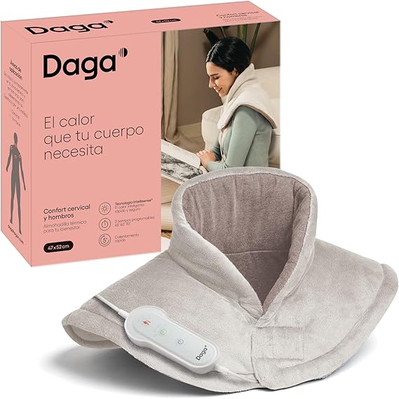 Daga, Almohadilla Térmica Confort Cervical y Hombros, Tecnología Intellisense, Doble Tejido, Multitemporizador, 4 Temperaturas, 47x52 cm