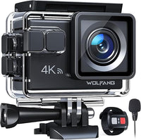 Thumbnail for WOLFANG Cámara Deportiva GA100 4K 30FPS, Videocámara de Casco WiFi de 20MP con EIS Antivibración, Cámara Subacuática Buceo 40M con Micrófono Dual, Control Remoto, 2 Baterías, Varios Accesorios