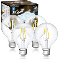 Aigostar - Bombilla LED E27 Edison, 6W Equivalente a 57W, Blanco Frío 6500K, 750 Lúmenes, Bombilla LED Vintage Decorativa G80 de Filamento, No Regulable, Cristal Transparente, Pack 4