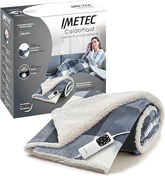 Imetec CaldoPlaid Tartan Grey, Manta Eléctrica Suave 160 x 120 cm, Bajo Consumo, Tecnología Adaptada, Dispositivo de Seguridad, Calefacción Rápida, 6 Temperaturas, Lavable