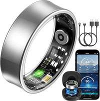 BANLVS Anillo Inteligente Hombre Mujer, Fitness Ring con Pulsometro HRV, SpO2 Sueño Temp Estrés, 176 Deportes, IP68 Smart Ring Reloj Inteligente App sin Suscripción (Plata, 65.4mm(11))