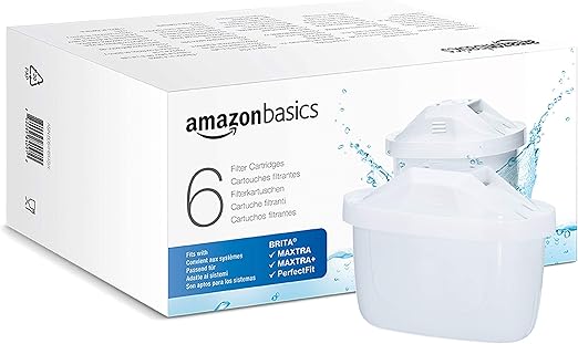 Amazon Basics Cartuchos filtrantes de Agua, 6 Unidad, Paquete de 1, Aptos y compatibles con Todas Las jarras BRITA Incl. PerfectFit & Jarras Amazon Basic