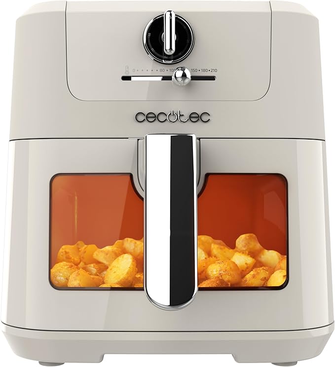 Cecotec Freidora de Aire sin Aceite de 5 L con Ventana Air Fryer Cecofry Antique 5000 Window. 1500 W, Digital, Área de Cocinado de 5 L y Tecnología PerfectCook, Diseño Retro en Blanco