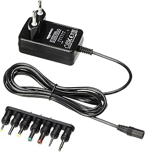 Amazon Basics Adaptador de Fuente de alimentación de CC, Universal, con 7 Conectores Intercambiables, 3-12 V, polaridad Reversible, Extra Grande, Negro