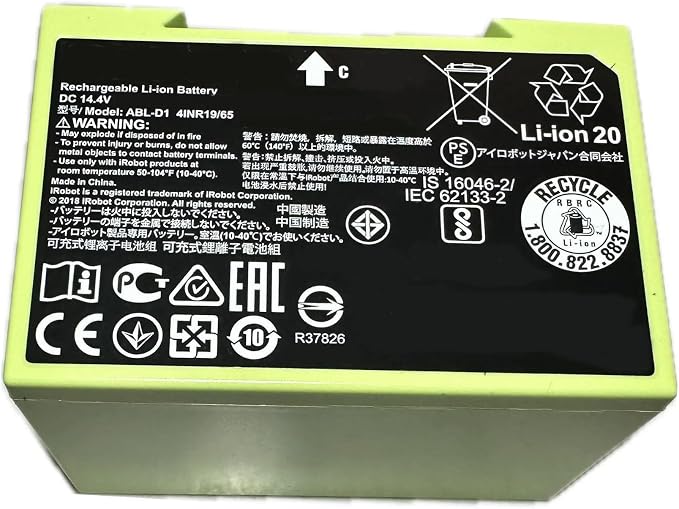 Batería de repuesto Ukkipower 14,4 V 1800 mAh ABL-D1 para iRobot Roomba e5 e6 e5150 e5152 e6198 e619820 i i3 3150 i3+ 3158 3550 i4 4150 i4+ 4555 0 455 2 i6 i7 i7+ 7150 7156 7158 7550 7558 i8 Plus