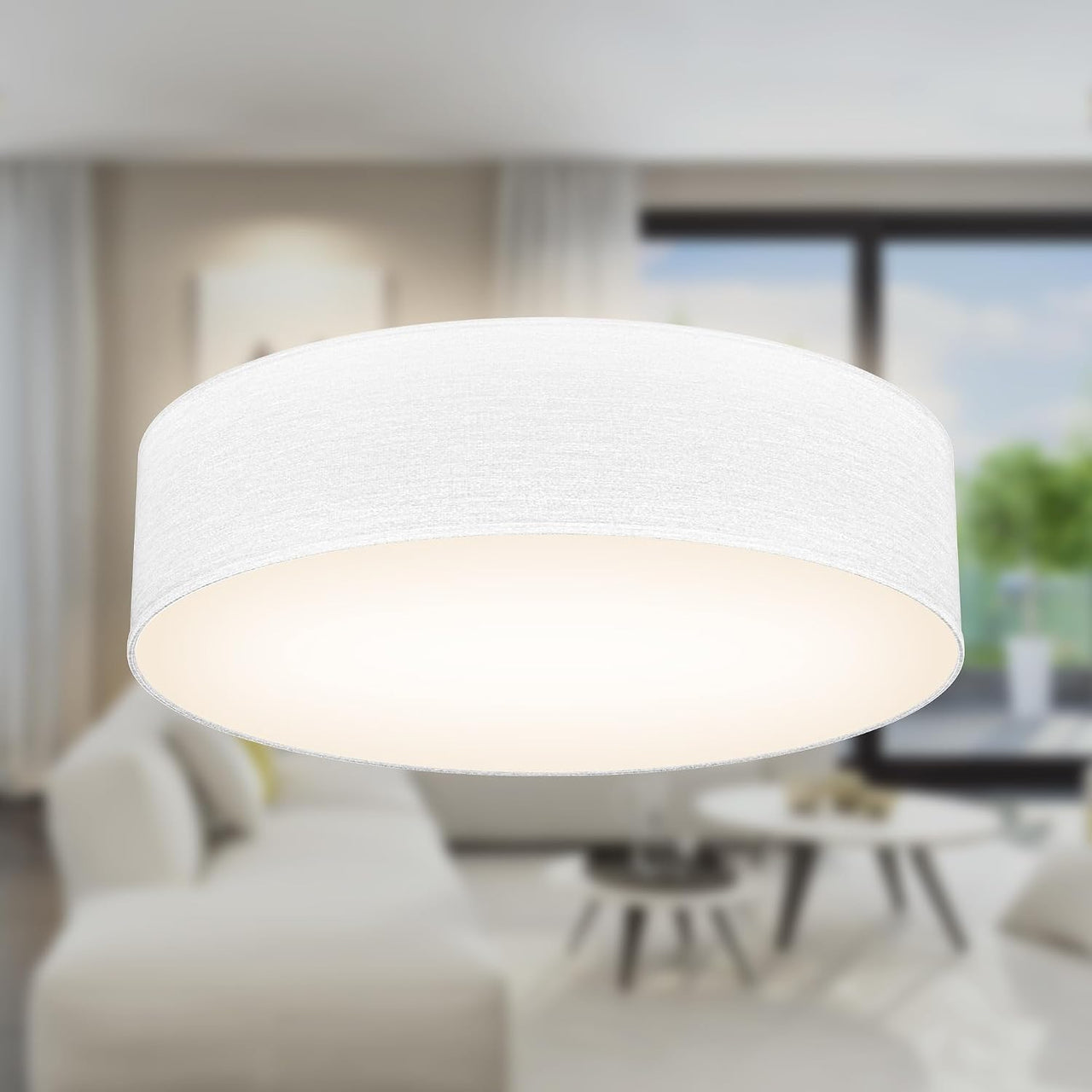 B.K.Licht - Lámpara de techo textil, Pantalla de tela, Fácil de montar, Luz suave, 2 Casquillos E27 Max 40W, elegante Plafon Techo Dormitorio, Cocina, Salón, Ø 38cm, Sin bombilla, Blanco