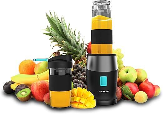 Cecotec Batidora De Vaso Portátil Individual Smoothies Power Titanium 900 ProGo. 900W, Incluye 2 Vasos Portátiles de 570 ml, 4 Cuchillas Con Recubrimiento De Titanio Negro