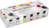KREUL 73614 - Magic Marble Marbling Paint, Love Neon Set, 6 x 20 ml pintura en blanco, amarillo neón, rosa neón, naranja neón, gris y rosado para marmolear por inmersión madera, vidrio, plástico