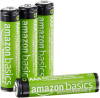 Amazon Basics paquete de 4 pilas AAA NiMH recargables, 800 mAh, 1,2 V, se recargan hasta 1000 veces, precargadas