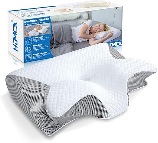 HOMCA Almohada Cervical, 2 en 1 Almohada Ergonómico Espuma de Memoria Almohada Ortopedica para Soporte de Cabeza/Cuello/Hombro, Relajación y Alivio del Estrés, 60x40x11/13cm, Gris