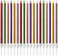 Velas de Tarta de Cumpleaños, 24 Piezas Velas de Tarta Metálicas Delgadas Largas Velas en Soporte para Decoración de Tarta de Cumpleaños de Boda Color