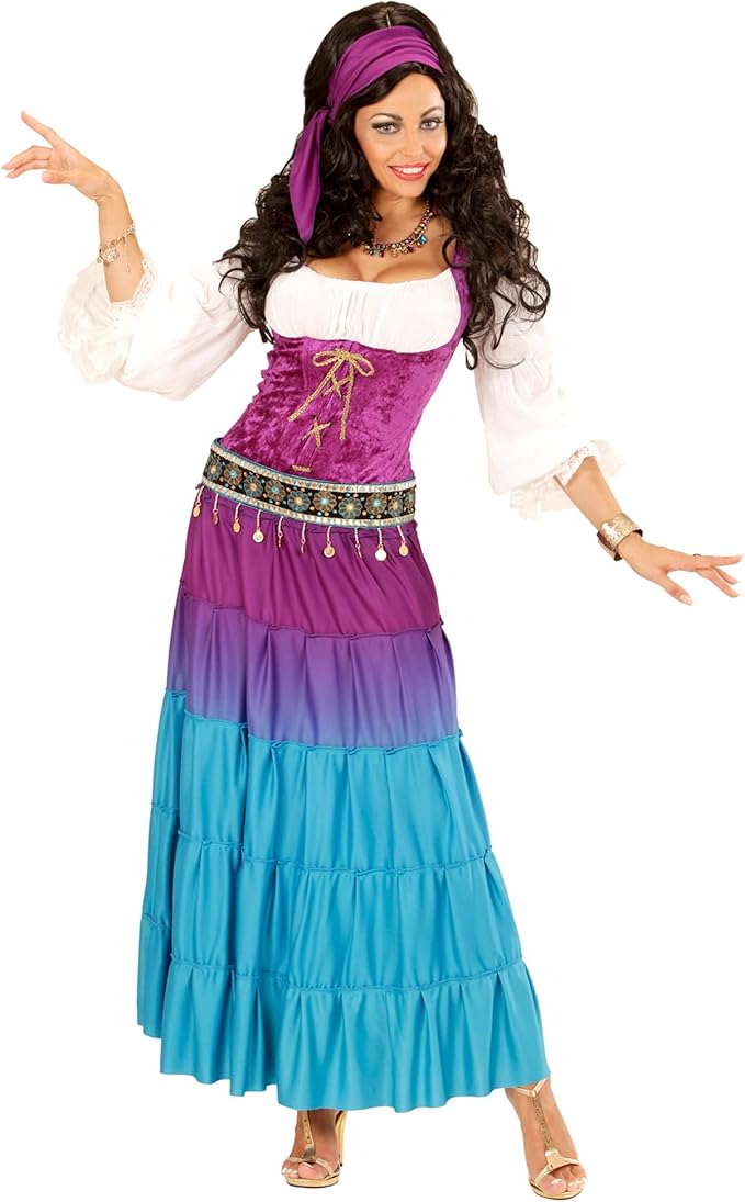 W WIDMANN MILANO Party Fashion - Disfraz de adivina, vestido con cinturón de monedas, pañuelo, disfraces