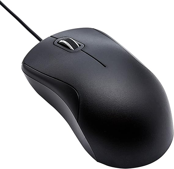 Amazon Basics Ratón con 3 botones y cable USB, Estándar silencioso, color negro