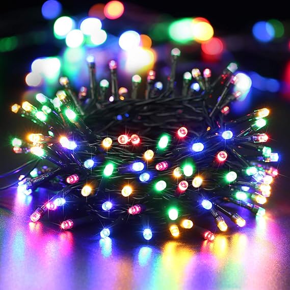 BrizLabs Guirnalda Luces de Navidad 10m 100 LED Cadena de Luces Luminosa de Batería Exterior Impermeable 8 Modos Cable Verde Decoración para Interior Jardín Balcón Fiesta Terraza, Multicolor