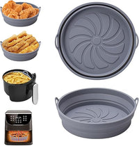 Alyvisun Teglie per Friggitrice ad Aria, 2 Pezzi Teglia Accessori in Silicone per Air Fryer, Contenitori Cestello Riutilizzabile Rotondo Tappetino Stampi Per Airfryer, Microonde, Forno (Grigio)