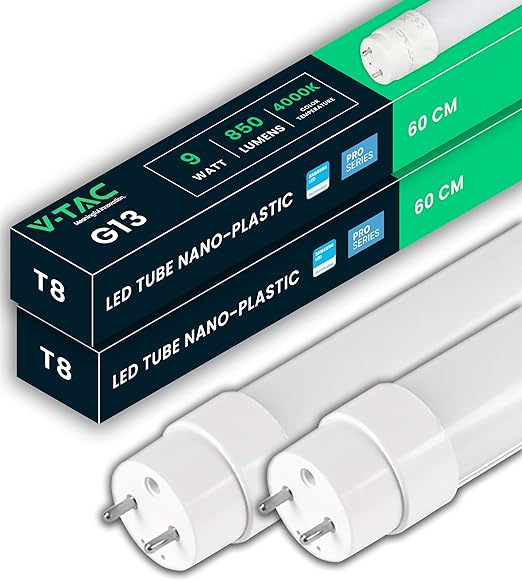 V-TAC 2x Tubo LED 60 CM - T8 G13-7,5W - 850 Lúmenes - Chip Samsung - Tubos LED para Techo, Pared, Garaje, Tienda - Tubo LED forma T8 - Sustitución de neón - Luz 4000K Blanco Natural