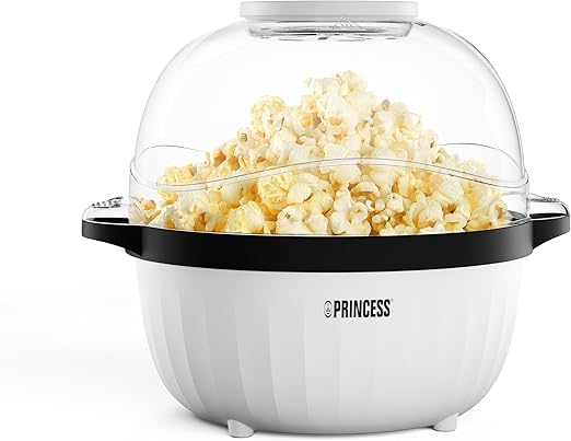 Princess Popcornmaschine, 4,5 L, Rührstab für gleichmäßiges Poppen, Butter-Schmelzfach, Transparenter Deckel, Servierschüssel, Leicht zu Reinigen, Kompakt Verstaubar, 450 W, 292980