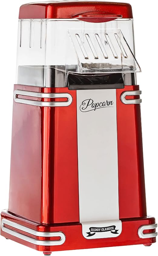 Gadgy Palomitero | PopCorn Machine Clásica y Rápida | 1200W Máquina de Palomitas de Aire Caliente, Sin Aceite ni Grasa | Incluye Vaso Medidor y Tapa Superior Abatible | Rojo Retro