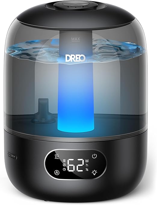 Dreo 3L Humidificador Bebés Silencioso 26dB para Dormitorio, Niebla Fría Ultrasónica, Boquilla 360°, 30h Autonomía, Luz Ambiental, Difusor Aceites Esenciales, para Hogar, Plantas, Guardería, Negro