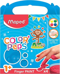 Pintura a Dedos para Niños Maped Color’Peps, Set de 4 Colores Lavables No Tóxicos, Pintura Acrílica Segura para Bebés +1 Año, Fácil de Limpiar y Listo para Usar