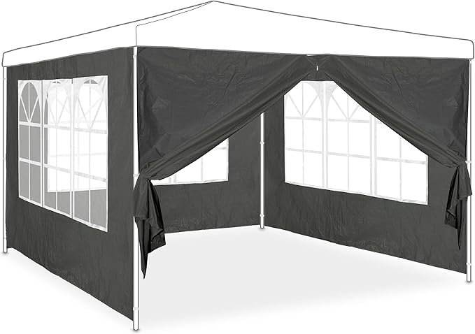 Relaxdays Pavillon Seitenwand 4 Laterales Carpa, Cortinas Cenador con Ventanas y Cremallera, Impermeables, de PVC y Polietileno, Gris, Set de 3
