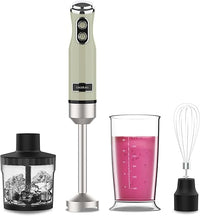Cecotec Batidora de Mano Power RetroGreen 1200MAX Cream&Crush. Potencia Máxima 1200 W, Tecnología CrossBlades, 2 Velocidades, Set Accesorios aptos Lavavajillas, Campana antisalpicaduras