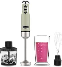 Cecotec Batidora de Mano Power RetroGreen 1200MAX Cream&Crush. Potencia Máxima 1200 W, Tecnología CrossBlades, 2 Velocidades, Set Accesorios aptos Lavavajillas, Campana antisalpicaduras