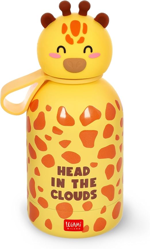 Legami - Botella de agua para niños Hot&Cold BFF, Giraffe, doble capa de acero inoxidable 18/8 con cierre hermético, se mantiene caliente durante 12 h y fría durante 24 h, capacidad 310 ml