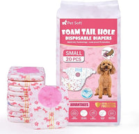 Pet Soft Pañales para Perras Hembra, 20 Unidades Desechables Súpara Absorbentes para Incontinencia/Calor con Agujero Ajustable para la Cola (S, 20)