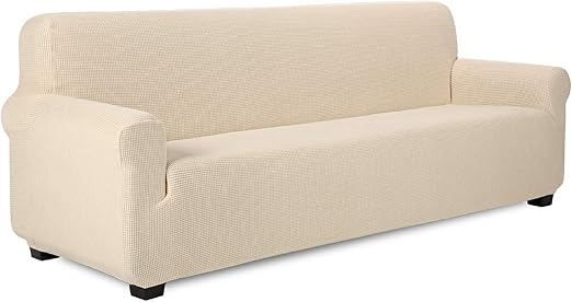 TIANSHU Funda Elástica para Sofá, Funda Sofa 4 Plaza, Ajustables Fundas Sofa Elasticas, Proteger el sofá, Funda de Sofá con Reposabrazos Antideslizante Antimanchas Lavable (Beige)