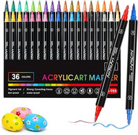 Diboniur 36 Colores Rotuladores Acrilicos, Marcadores Acrílicos Doble Punta Pincel y Punta Media, Canetas Acrilicas Rotuladores para Pintar, Roca, Cristal, Cerámica, Plastico, Tela, Metal