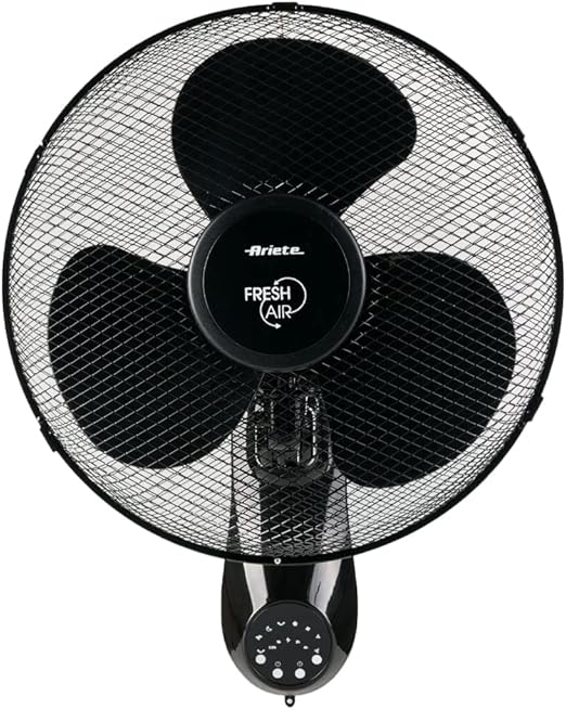 Ariete 802 Ventilador de pared, 50 W, 3 aspas de 40 cm, 3 velocidades, 3 modos de ventilación, mando a distancia, función oscilación, negro