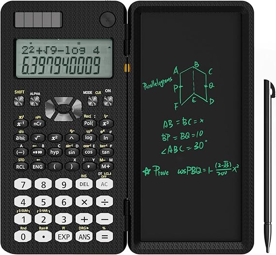 NEWYES Calculadora científica Plegable, Pantalla de 2 líneas, 240 Funciones con Pizarra y bolígrafo, calculadora científica para Estudiantes y Estudiantes