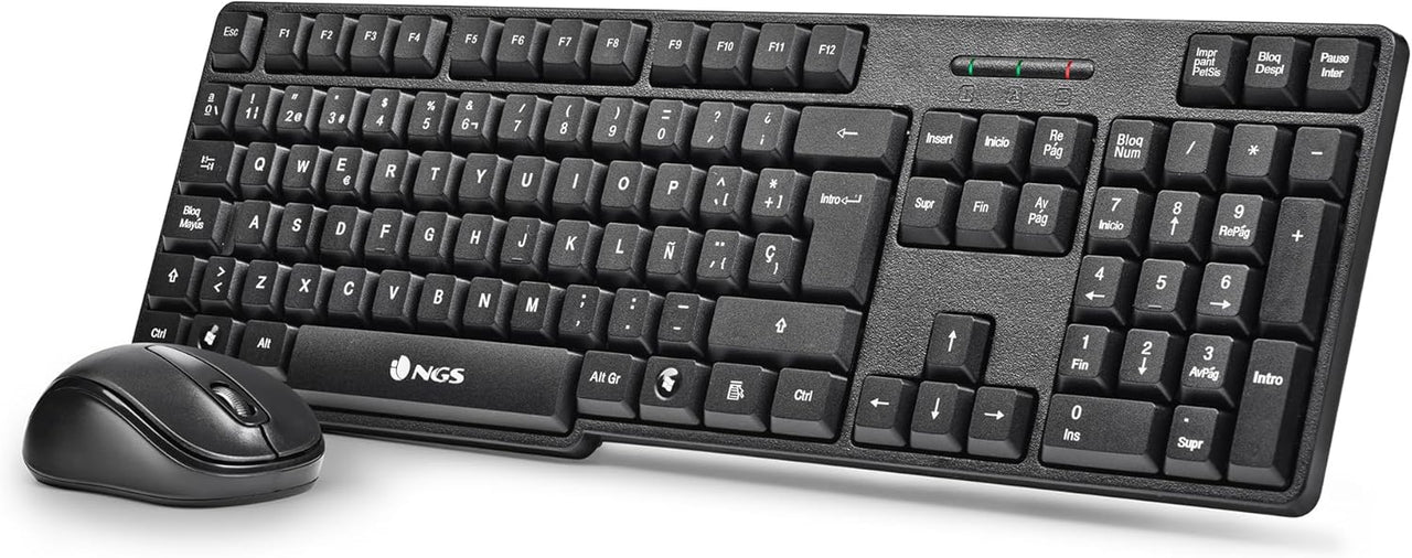 NGS Euphoria Kit Idioma Español (QWERTY) - Combo Teclado y Ratón inalámbrico 2.4GHz, clicks silenciosos. Compatible con Mac/Windows/Linux/Android/Tablet/TV. Negro
