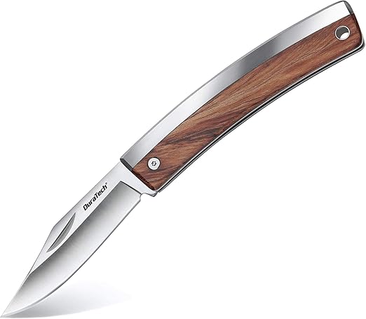 DURATECH Navaja Plegable, Cuchillo de Acero Inoxidable con Mango de Madera, Liviana y Compacta, Cuchillo Plegable de Bolsillo para Camping, Picnic, Senderismo