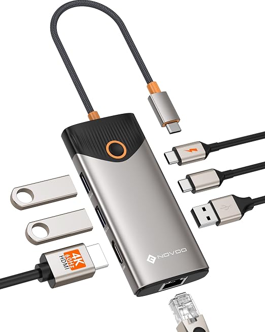 NOVOO Hub USB C 7 en 1, Docking Station HDMI 4K@60, Ethernet, PD 100W
