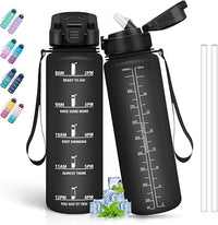 Thumbnail for Botella Agua 1 litro, Botella Agua Gimnasio, A Prueba de Fugas, Botella Reutilizable con Pajita, Fácil de Limpiar, Botella de Agua Deportiva, para la Ciclismo, Senderismo, Correr, Negro