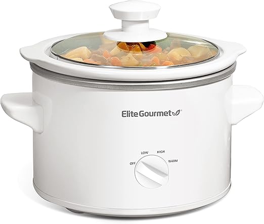 Elite Gourmet MST-250XW# Keramik-Schongarer, elektrisch, mit einstellbarer Temperatur, für Vorspeisen, Saucen, Suppen, Braten, Eintöpfe und Dips, spülmaschinenfest (1,7 l, weiß)