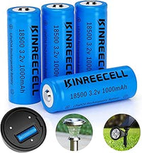 KINREECELL LiFePO4 18500 - Batería recargable de 3,2 V, 1000 mAh, batería solar para luces solares al aire libre, luces solares de jardín, linterna (paquete de 4)