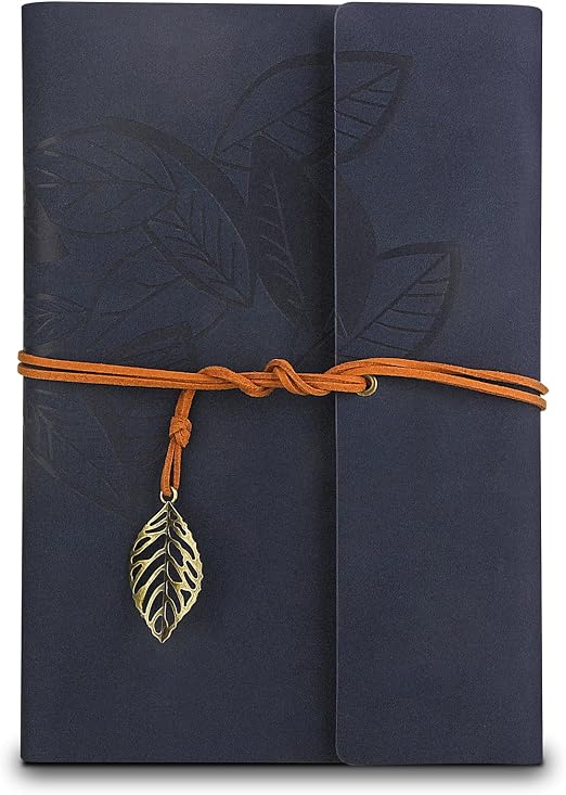 PU Cuaderno de Cuero A5 Azul con Papel Kraft Recargable A5 Vintage Recargable Encuadernado Hermoso Diario de Viaje Diario Carpeta de Anillas Cuaderno de Bocetos Cuaderno Vintage