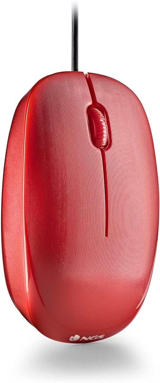 NGS Flame Red - Ratón Óptico 1000dpi con Cable USB, Ratón para Ordenador o Portátil con 3 Botones, Ambidiestro, Rojo