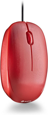 NGS Flame Red - Ratón Óptico 1000dpi con Cable USB, Ratón para Ordenador o Portátil con 3 Botones, Ambidiestro, Rojo