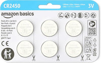 Amazon Basics CR2450 Lithium-Knopfzellenbatterie, Langlebige Leistung, frei von Quecksilber, 3 V, kindersichere Verpackung (zum Öffnen Schere verwenden), 6er-Pack