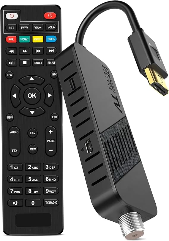 LEYF Receptor satélite DVB-S2 Full HD 1080P HDMI, Oculto detrás de TV, Pantalla Digital H265 HEVC 10 bits, Mando a Distancia Universal 2 en 1, USB