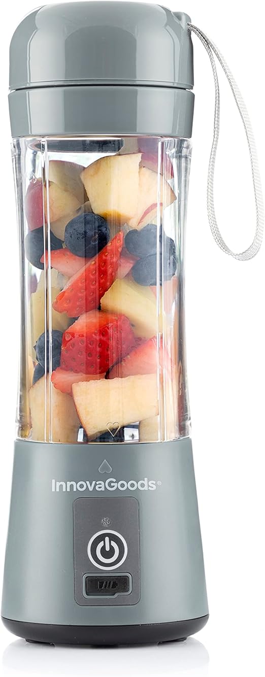 InnovaGoods® Batidora de vaso portátil, licuadora de 380 ml de capacidad y 17000 r.p.m., Batidora ideal para Smoothie Maker, detox, zumos natuales y batidos.