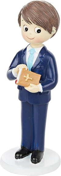 Mopec Figura para Comunión Niño con Traje y Biblia en Mano, Poliresina, Azul Marino, 6.5x6.5x17 cm