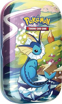 Pokémon Minicaja Coleccionable GCC Vaporeon de la expansión Escarlata y Violeta - Evoluciones Prismáticas (Dos Paquetes de expansión y una Moneda)