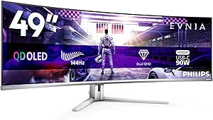 Philips Evnia 49M2C8900LA - Monitor Gaming Curvo OLED DQHD de 49 Pulgadas, 144 Hercios, 0,03ms GtG, HDR400, Ambiglow (5120x1440, HDMI 2.1, DisplayPort 1.4, USB-C, USB Hub) Blanco